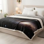Bettdecke mit Galaxie-Design, zeigt ein beeindruckendes Bild des Universums mit Sternen und Nebeln, perfekt für Science-Fans und Astronomie-Liebhaber.