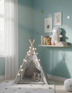 Niedliches Kinderzelt in Sternenoptik mit Beleuchtung, ideal für das Kinderzimmer, schafft eine gemütliche Spiel- und Rückzugszone für Kinder.