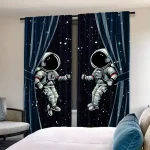 Dekorative Vorhänge mit Astronauten-Design, ideal für Weltraum- und Wissenschaftsfanatiker, bringen eine kosmische Atmosphäre in jedes Zimmer.