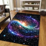 Teppich mit galaktischem Sternenwirbel-Design, ideal für moderne Wohnräume und Science-Fiction-Fans.