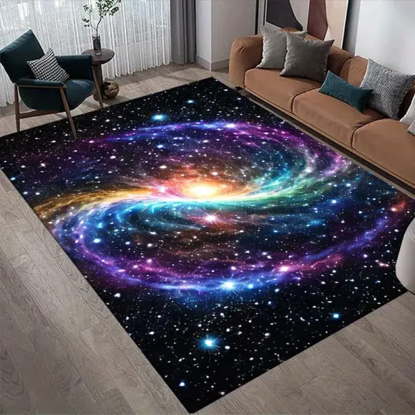 Raumteppich mit Galaxy-Design, der einen beeindruckenden Blick auf eine bunte, leuchtende Galaxie im Universum bietet, perfekt für moderne Wohnräume und wissenschaftliche Dekorationen.