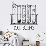Kreatives Wandbild mit chemischen Reagenzgläsern und "Cool Science" Schriftzug, ideal für Wissenschafts- und Laborliebhaber, dekorativ für moderne Wohnräume.