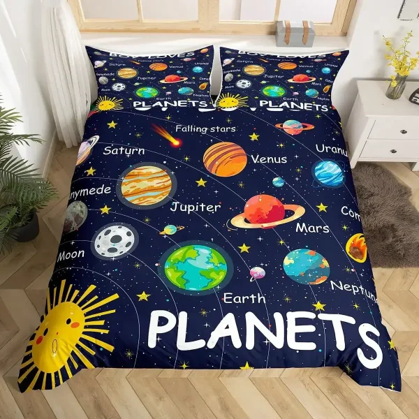 Hochwertige Bettwäsche mit buntem Planeten-Design, ideal für Kinder, die das Sonnensystem lieben. Perfekt für ein fantasievolles und lehrreiches Schlafzimmer.