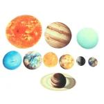 Detaillierte Modelle der Planeten unseres Sonnensystems, inklusive Sonne, Jupiter, Mars, Erde, Venus, Merkur, Uranus, Neptun, Saturn und Pluto, ideal für Wissenschaftsdekorationen.