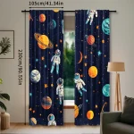 Hochwertige Vorhänge mit Weltraummotiv, Astronauten, Planeten und Sternen, ideal für Kinderzimmer, Kinderzimmerdekoration, Raumfahrt-Thema, intergalaktisches Design, 230 cm hoch, 105 cm breit.