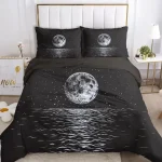 Bettwäsche mit Mond- und Sternenmuster, inklusive Kissenbezüge, passend für Schlafzimmerdekoration, inspiriert von nächtlichem Himmel.