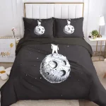 Bettwäsche-Set mit Mond- und Sternenmotiven, inklusive Kissenbezüge mit Mondanhängern, ideal für Weltraum- und Astronomie-Fans.