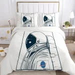 Bettwäsche-Set mit Astronauten-Motiv, bestehend aus Bettbezug und Kissenbezügen, ideal für Weltraum- und Astronomie-Fans, hochwertig und dekorativ für das Schlafzimmer.