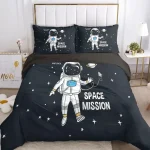Bettwäsche-Set mit Weltraummotiv, Astronauten und Planeten, ideal für Kinderzimmer, hochwertiger Druck, bequem und langlebig.