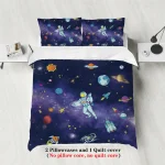 Raumfahrt-Bettwäsche mit Astronauten, Planeten und Raketen, perfekt für Weltraumfans, inklusive Kissenbezüge und Bettdecke.