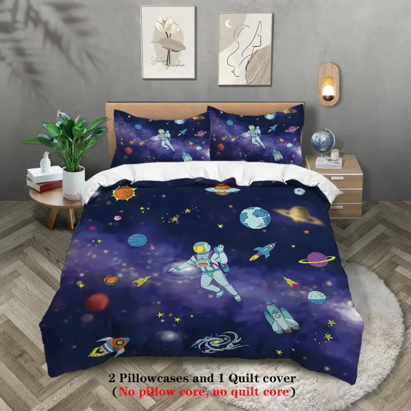 Bettwäsche mit Weltraum-Design, inklusive Kissenbezüge und Deckenbezug, ideal für Weltraum- und Astronomie-Fans, hochwertig und bequem.