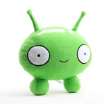 Niedliches grünes Kuscheltier in Form eines Alien mit großen Augen und Antennen, ideal für Science-Fiction-Fans und als Dekoration.