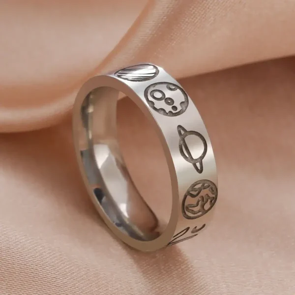 Edelstahlring mit astrologischen Symbolen für Sternzeichen, perfekt als Schmuckstück oder Geschenk für Astrologie-Enthusiasten.