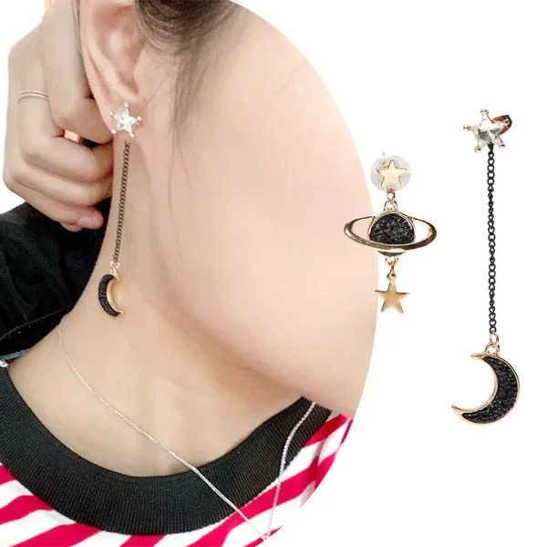 Elegante Stern- und Mond-Ohrringe mit Planetanhänger, perfekt für Science- und Astronomie-Fans, aus hochwertigem Material, stilvoll und einzigartig.
