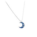 Elegante Mond-Silberkette mit blauer Emaille und silbernen Sternen, ideal für Schmuckliebhaber und Astronomie-Fans.