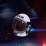 Illustration eines Raumfahrers mit sowjetischem Helm und Bärenkopf-Design, symbolisch für Wissenschaft und Raumfahrtgeschichte.