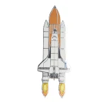 Detaillierte Illustration einer Raumfähre mit Raketenantrieb, ideal für wissenschaftliche Dekorationen und Gadgets. Perfekt für Science-Fans und Raumfahrtenthusiasten.