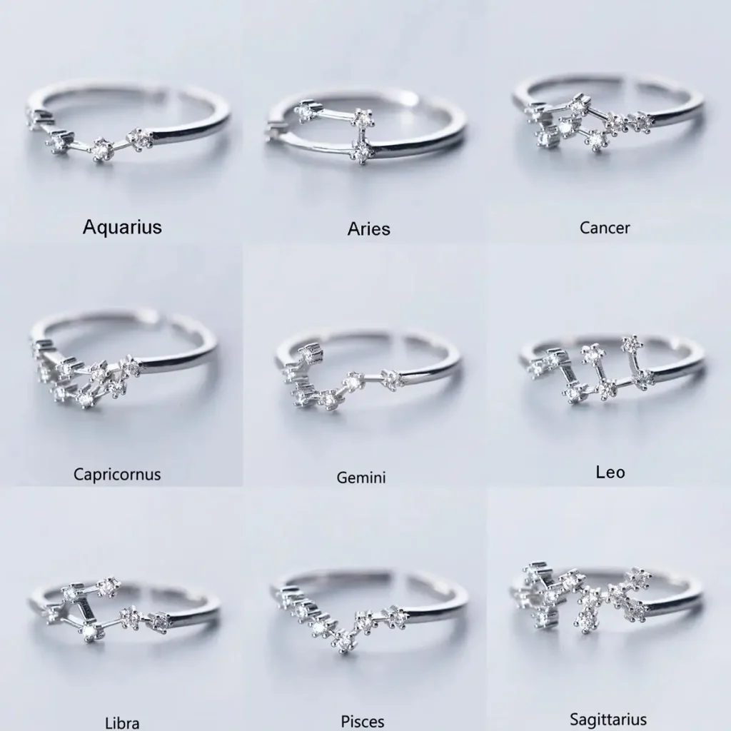 Elegantes Sternzeichen-Armband mit Kristallen, jedes Symbol repräsentiert ein Sternzeichen, ideal als Schmuckstück oder Geschenk für Astrologie-Liebhaber.