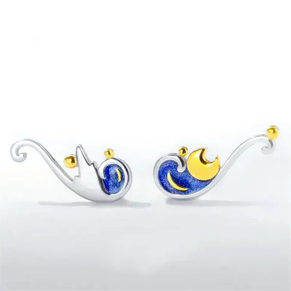 Elegantes Schmuckset mit Stern- und Mondmotiven in Silber, Blau und Gold, inspiriert von nächtlichem Himmel, perfekt für Science- und Dekorationsliebhaber.
