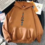 Hoodie mit Sonnensystem-Design, ideal für Wissenschafts- und Astronomie-Fans. Bequemer, brauner Pullover mit planetaren Illustrationen auf der Vorderseite.