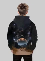 Kinderhoodie mit Weltraum-Design, Sternen, Planeten und Galaxien, ideal für Science-Fans und Astronomie-Enthusiasten.