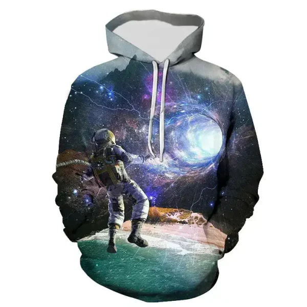 Astronauten-Hoodie mit Weltraummotiv, das einen Astronauten im All vor einem galaktischen Hintergrund zeigt. Perfekt für Science-Fiction-Fans und Weltraumliebhaber.
