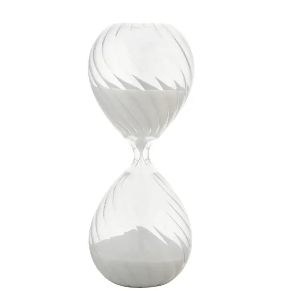 Elegantes, modernes Sanduhr-Design aus transparentem Material, ideal für wissenschaftliche Dekorationen und Sammlungen. Perfekt für Wissenschafts- und Technikliebhaber.