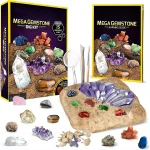 Wissenschaftliches Mineralien-Set mit Vergrößerungsglas, ideal für Bildung und Dekoration, enthält verschiedene Kristalle und Gesteine.