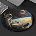 Raumfahrer im Raumanzug schwebt im All mit Blick auf die Erde und den Sternenhimmel, ideal für wissenschaftliche Gadgets und Dekorationen.