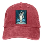 Rote Cap mit Astronauten-Print, ideal für Science-Fans und Weltraumliebhaber. Perfekt für den Alltag oder als Geschenk für Wissenschafts-Enthusiasten.