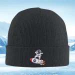 Schwarze Strickmütze mit Weltraum-Raumschiff-Design, ideal für Astronomie- und Wissenschaftsbegeisterte, perfekt für kalte Tage.
