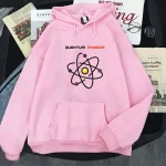 Pinker Hoodie mit Quantenphysik-Design, Atommodell und "Quantum Physics" Schriftzug, ideal für Wissenschafts- und Physikliebhaber.