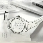 Moderne Armbanduhr mit weißem Zifferblatt und schwarzem Text "We are all unique" auf einem weißen Hintergrund, ideal für wissenschaftliche oder dekorative Zwecke.