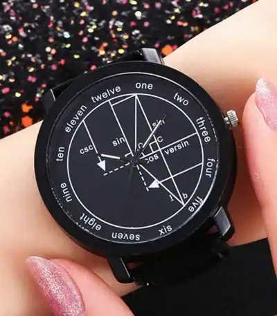Moderne Armbanduhr mit wissenschaftlichen und mathematischen Elementen, zeigt komplexe Diagramme und Formeln, ideal für Wissenschafts- und Technikliebhaber.