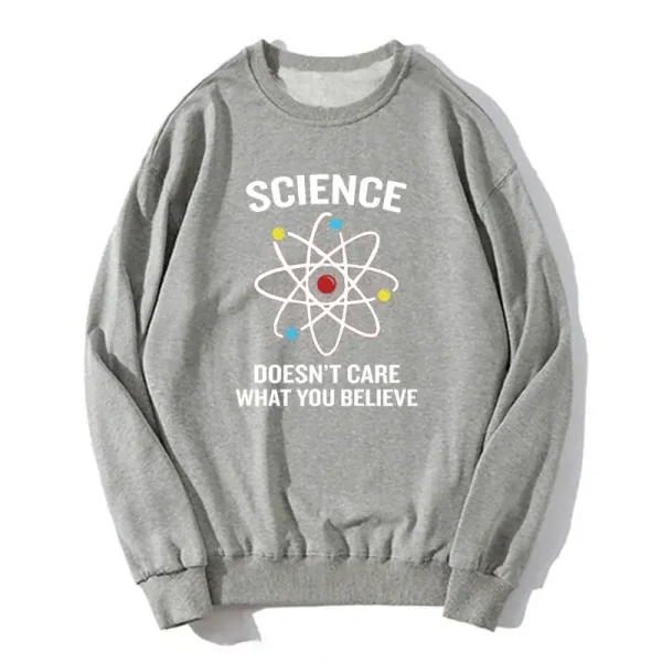 Wissenschaftlicher Pullover mit Atommotiv und inspirierendem Slogan.