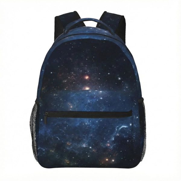 Rucksack mit Weltraum-Design, Sternen und Galaxien, ideal für Astronomie- und Wissenschaftsbegeisterte, perfekt für Schule oder Freizeit.