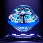 Futuristisches Raumfahrzeug-Modell mit leuchtenden LED-Lichtern, ideal für Science-Fiction-Dekorationen und wissenschaftliche Präsentationen.