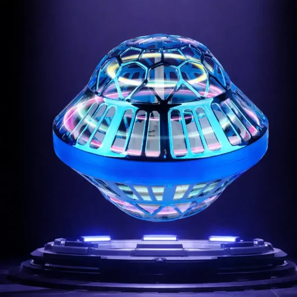 Futuristisches Raumfahrzeug-Modell mit leuchtenden LED-Lichtern, ideal für Science-Fiction-Dekorationen und wissenschaftliche Präsentationen.