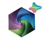 Farbige Metallspirale in einem schneckenförmigen Design mit Regenbogenfarben, die von Rot über Grün bis Blau verlaufen, ideal als wissenschaftliches Dekorationsstück.
