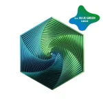 Moderne blaue und grüne Spiralskulptur aus Metall, geometrisches Kunstwerk mit 3D-Effekt, ideal für wissenschaftliche Dekorationen und Sammlungen.