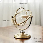 Dekorative Sonnenuhr im Retro-Stil mit goldfarbenen Elementen und Glasglobus, perfekt für wissenschaftliche Dekorationen und moderne Wohnräume.