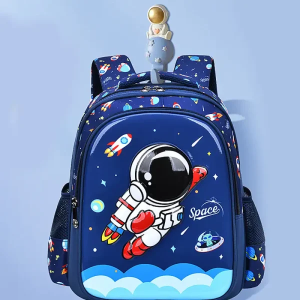 Bunter Kinder-Rucksack mit Weltraummotiv, Astronaut, Raketen und Planeten, ideal für Schule und Freizeit.