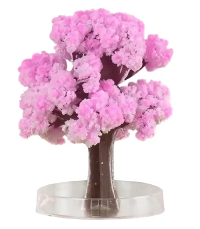 Detailliertes Modell eines blühenden Baumes aus Kristallglas mit rosa Blüten, ideal für wissenschaftliche Dekorationen und Sammlerstücke.