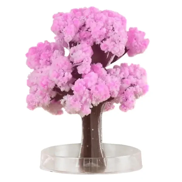 Detailliertes Modell eines blühenden Baumes aus Kristallglas mit rosa Blüten, ideal für wissenschaftliche Dekorationen und Sammlerstücke.