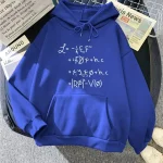 Blaues Hoodie mit wissenschaftlichen Formeln, bequemes Design, ideal für Wissenschafts- und Technikliebhaber, modisches Statement für den Alltag.
