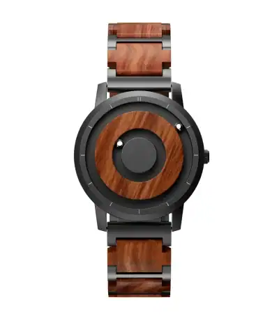 Elegante Uhr mit Holz- und Metallarmband, modernes Design, für stilvolle Accessoires.