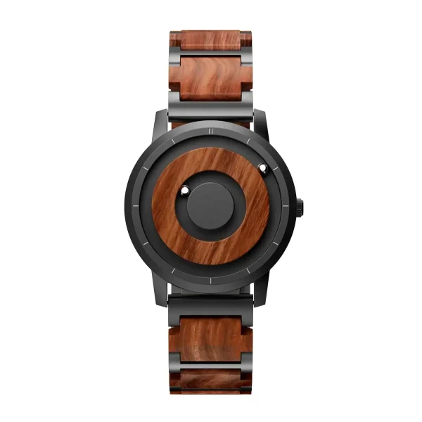 Elegante Uhr mit Holz- und Metallarmband, modernes Design, für stilvolle Accessoires.