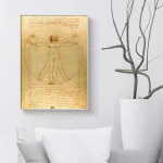 Hochwertiger Kunstdruck des Vitruvianischen Menschen von Leonardo da Vinci, ideal für Wissenschafts- und Kunstliebhaber, perfekt für Dekorationen im modernen Zuhause oder Büro.