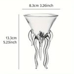 Elegante Glasvase mit tentakelartigen Anhängen, ideal für wissenschaftliche Dekorationen oder moderne Inneneinrichtung, Maße: 13,3 cm hoch, 8,3 cm Durchmesser.