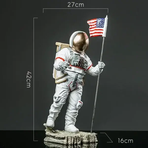 Detaillierte Astronautenfigur mit US-Flagge, Maße 27x42x16 cm, ideal für Wissenschafts- und Dekorationszwecke.